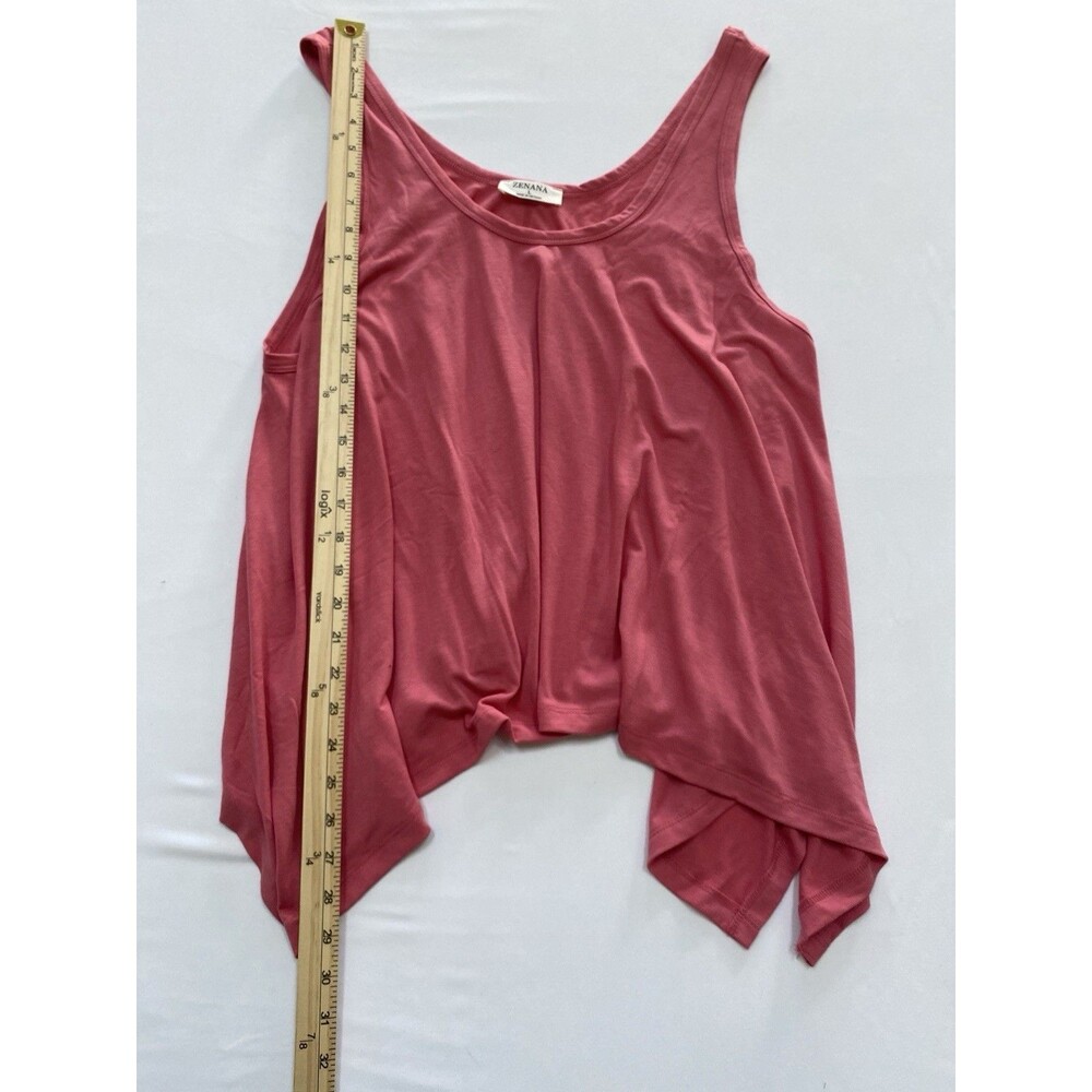 Zenana Coral Pink Asymmetrical Hem Flowy Tank Top Large NWOT - Picture 3 of 5